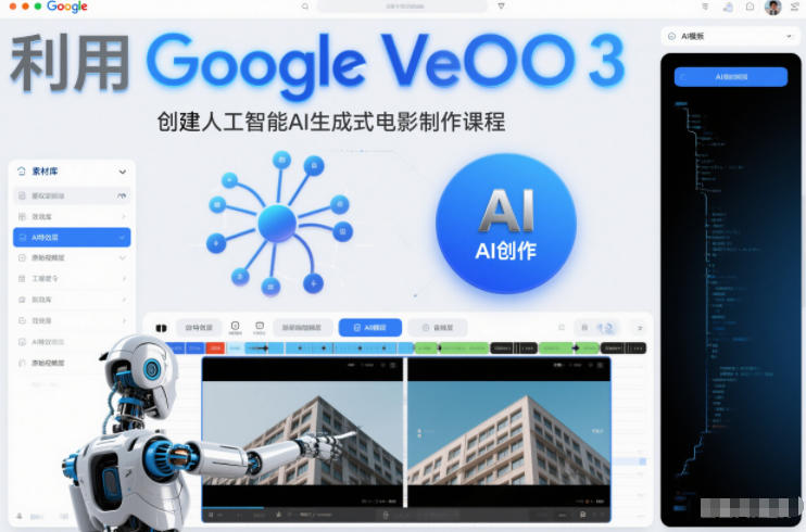 利l用Google Veo 3创建人工智能AI生成式电影制作课程，使用人工智能的力量创建令人惊叹的视频-优创项目网