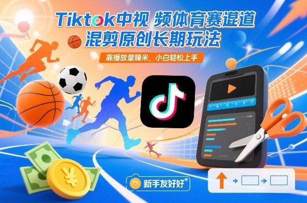Tiktok中视频体育赛道混剪原创长期玩法，靠播放量賺米，小白轻松上手-优创项目网