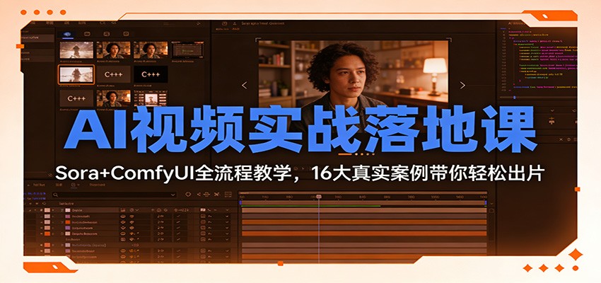 AI视频实战落地课：Sora+ComfyUI全流程教学，16大真实案例带你轻松出片-优创项目网