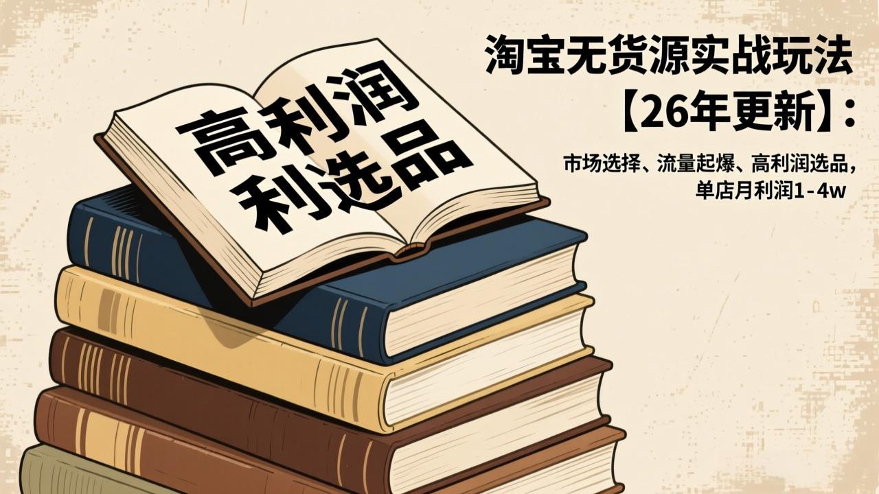淘宝无货源实战玩法【26年更新】：市场选择、流量起爆、高利润选品，单店月利润1-4w-优创项目网