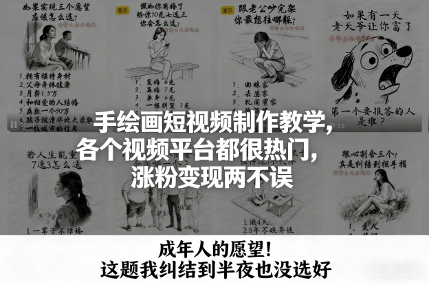 手绘画短视频制作教学，各个视频平台都很热门，涨粉变现两不误-优创项目网