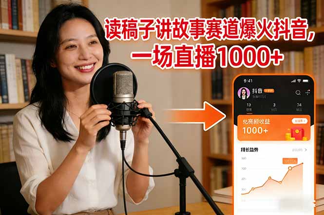 读稿子讲故事赛道爆火抖音，一场直播日入1000+-优创项目网