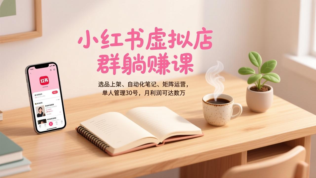 小红书虚拟店群躺赚课，选品上架、自动化笔记、矩阵运营，单人管理30号，月利润可达数万-优创项目网