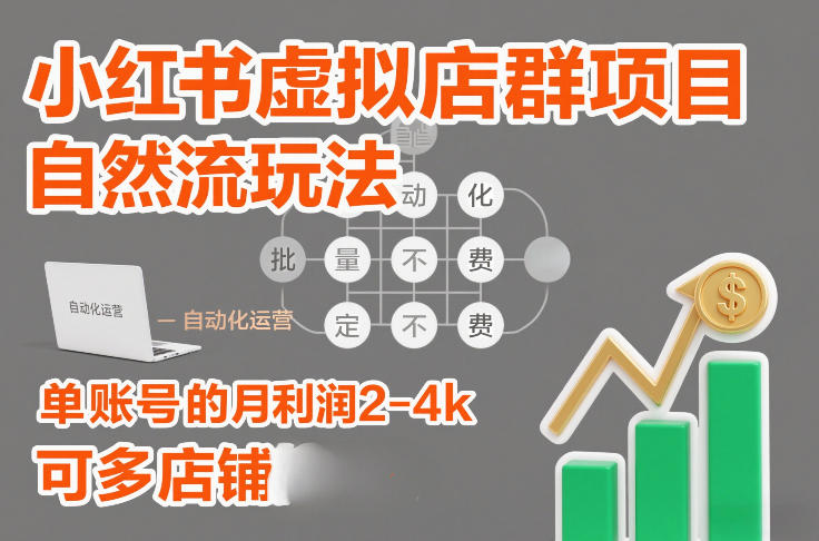 小红书虚拟店群项目，自然流玩法，批量自动化，稳定不费号，单账号的月利润2-4k，可多店矩阵-优创项目网