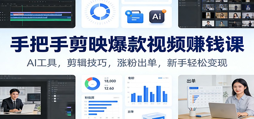 手把手剪映爆款视频赚钱课：AI工具，剪辑技巧，涨粉出单，新手轻松变现-优创项目网