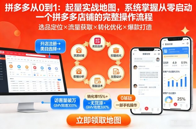 拼多多从0到1：起量实战地图，系统掌握从零启动一个拼多多店铺的完整操作流程-优创项目网