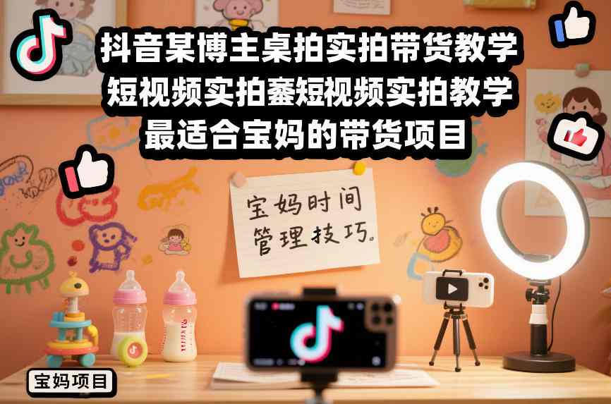 抖音某博主桌拍实拍带货教学，短视频实拍教学，最适合宝妈的带货项目-优创项目网