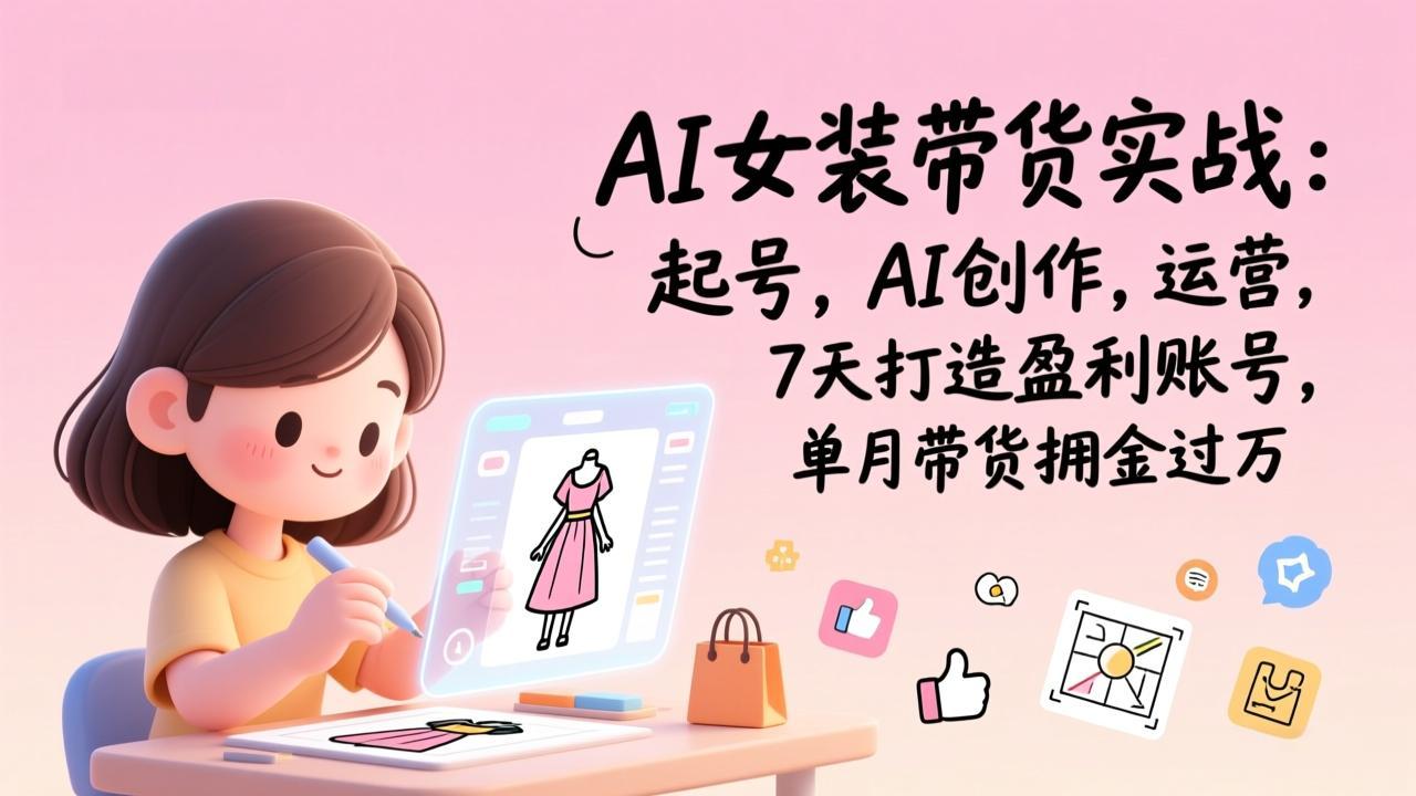 AI女装带货实战：起号，AI创作，运营，7天打造盈利账号，单月带货佣金过万-优创项目网