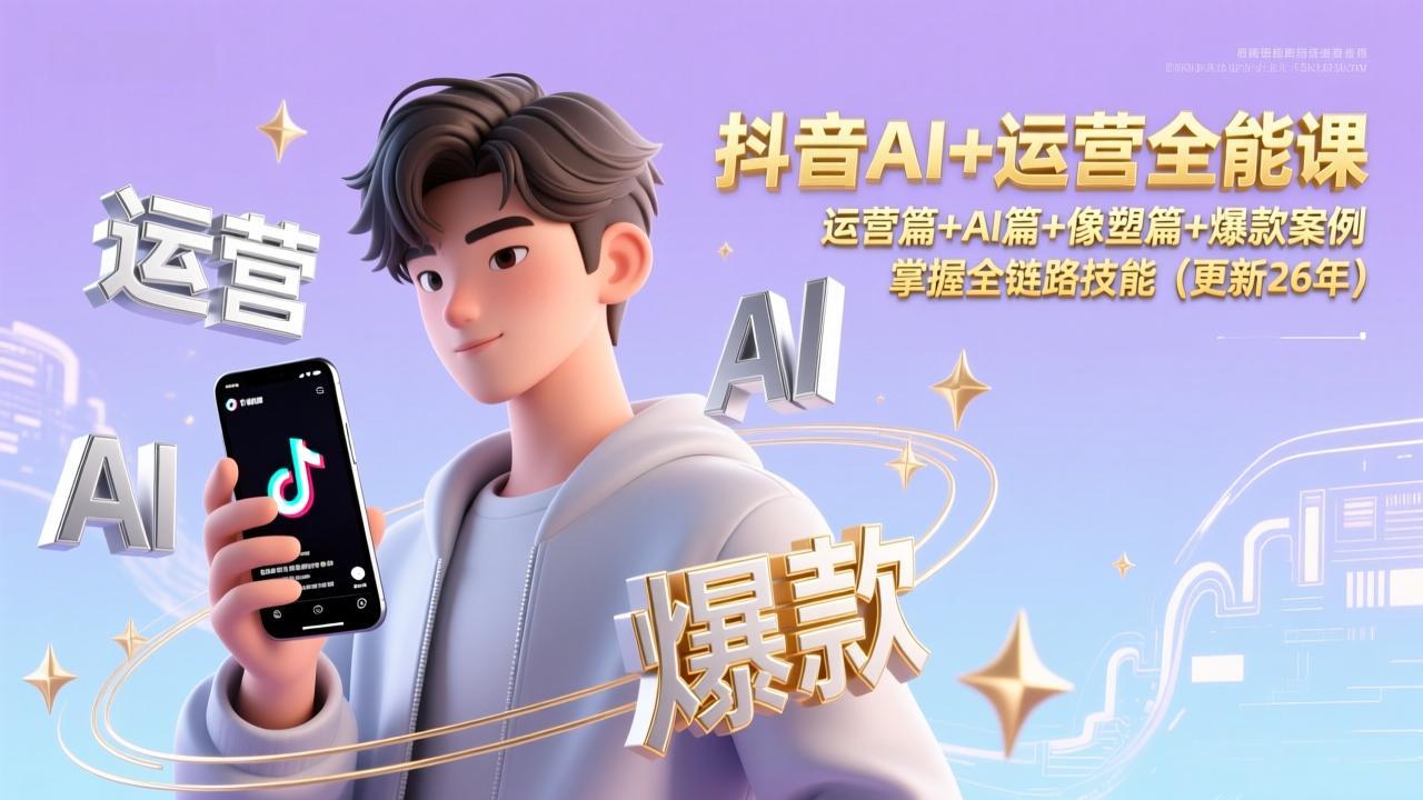 抖音AI+运营全能课，运营篇+AI篇+像塑篇+爆款案例，掌握全链路技能(更新26年-优创项目网