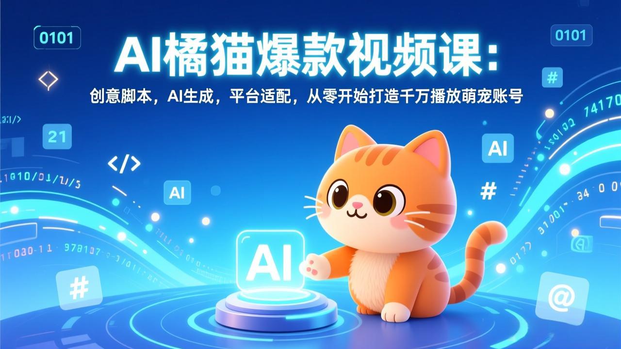 AI橘猫爆款视频课：创意脚本，AI生成，平台适配，从零开始打造千万播放萌宠账号-优创项目网