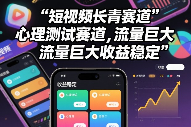 短视频长青赛道，心里测试赛道，流量巨大，收益稳定-优创项目网