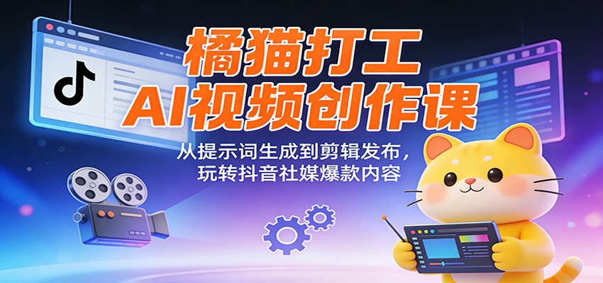 橘猫打工AI视频创作课：从提示词生成到剪辑发布，玩转抖音社媒爆款内容-优创项目网