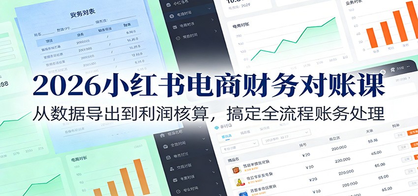 2026小红书电商财务对账课：从数据导出到利润核算，搞定全流程账务处理-优创项目网