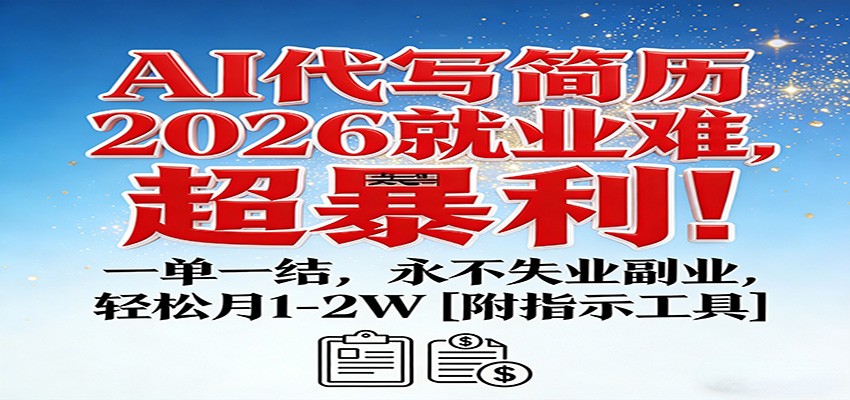 AI代写简历，2026就业难，超暴利！一单一结，永不失业副业，轻松月1-2W【附指令工具】-优创项目网