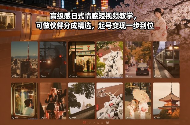 高级感日式情感短视频教学，可做伙伴分成精选，起号变现一步到位-优创项目网