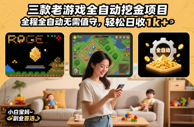 三款老游戏全自动挖金项目，全程全自动无需值守，轻松日收1k+，小白宝妈副业首选【揭秘】-优创项目网