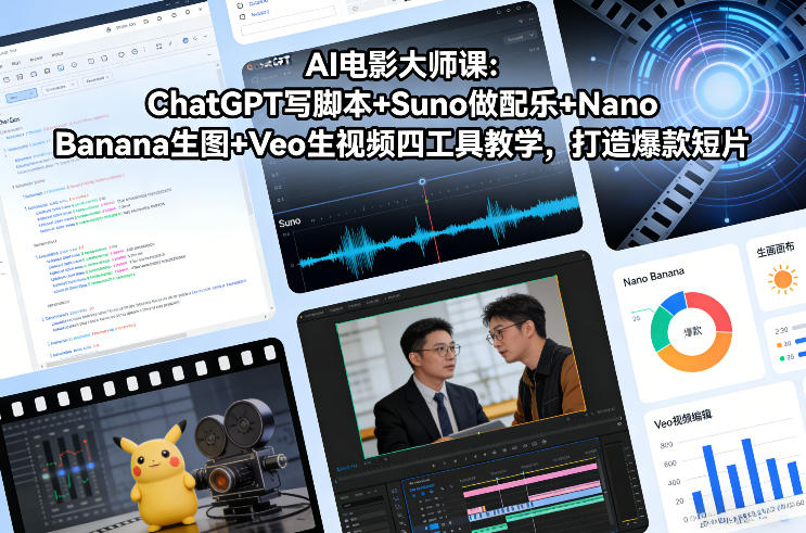 AI电影大师课：ChatGPT写脚本+Suno做配乐+Nano Banana生图+Veo生视频，打造爆款短片-优创项目网