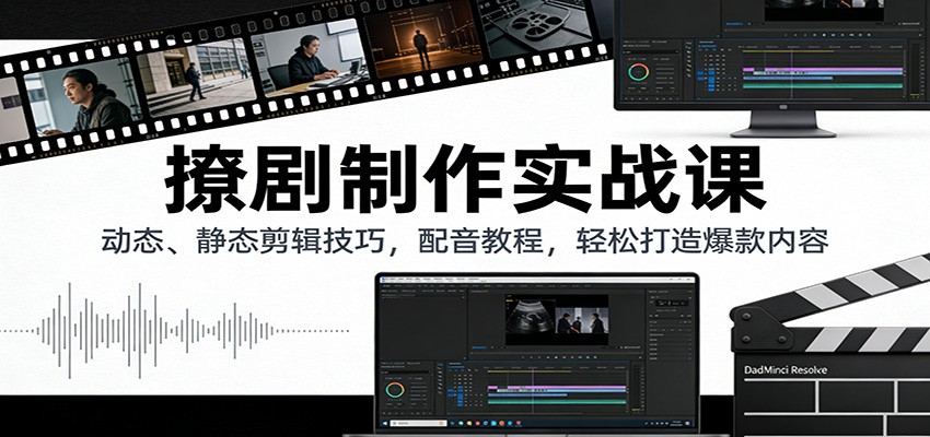 撩剧制作实战课：动态、静态剪辑技巧，配音教程，轻松打造爆款内容-优创项目网