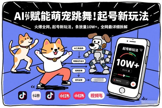 AI赋能萌宠跳舞，火爆全网，起号新玩法，条条播放量10W+，全网最详细拆解-优创项目网