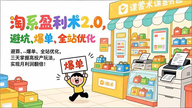 淘系盈利术2.0，避坑、爆单、全站优化，三天掌握高投产玩法，实现月利润翻倍！-优创项目网