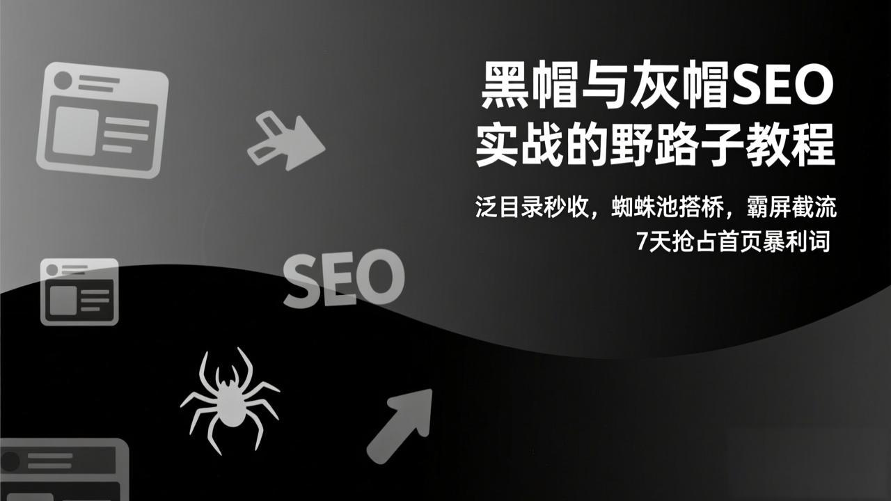 黑帽与灰帽SEO实战的野路子教程：泛目录秒收，蜘蛛池搭桥，霸屏截流，7天抢占首页暴利词-优创项目网