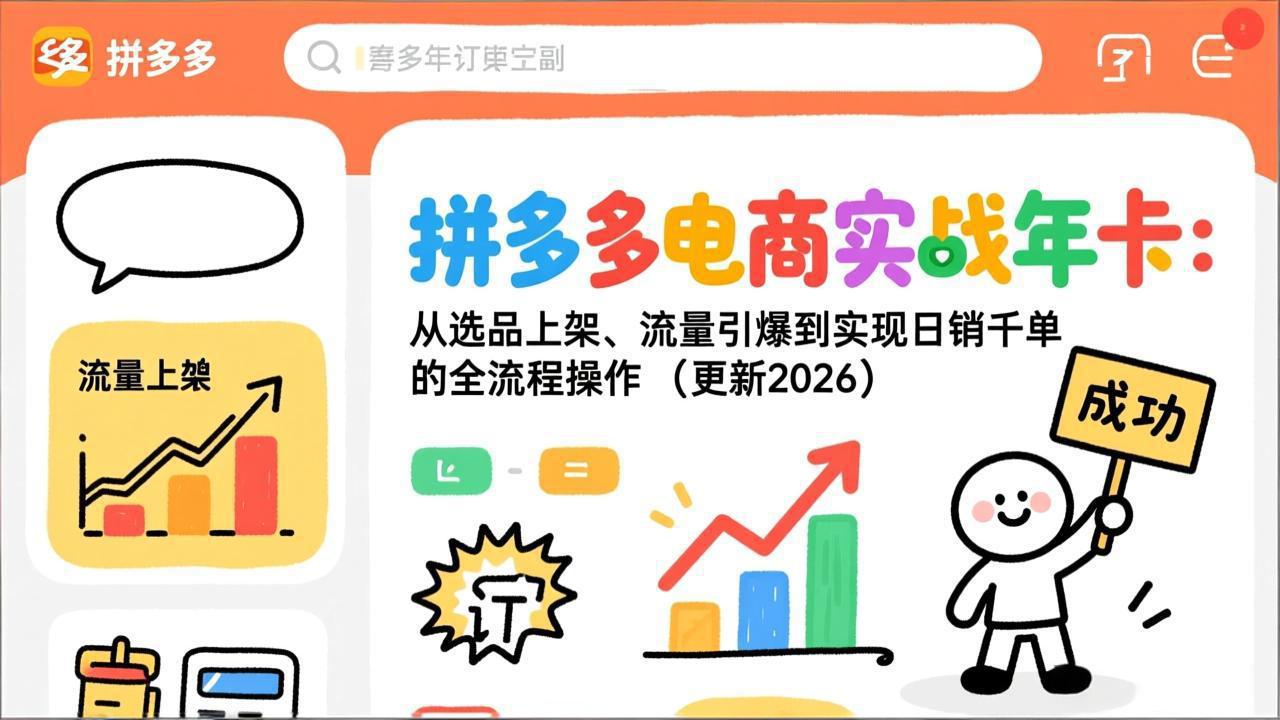 拼多多电商实战年卡：从选品上架、流量引爆到实现日销千单的全流程操作(更新2026-优创项目网