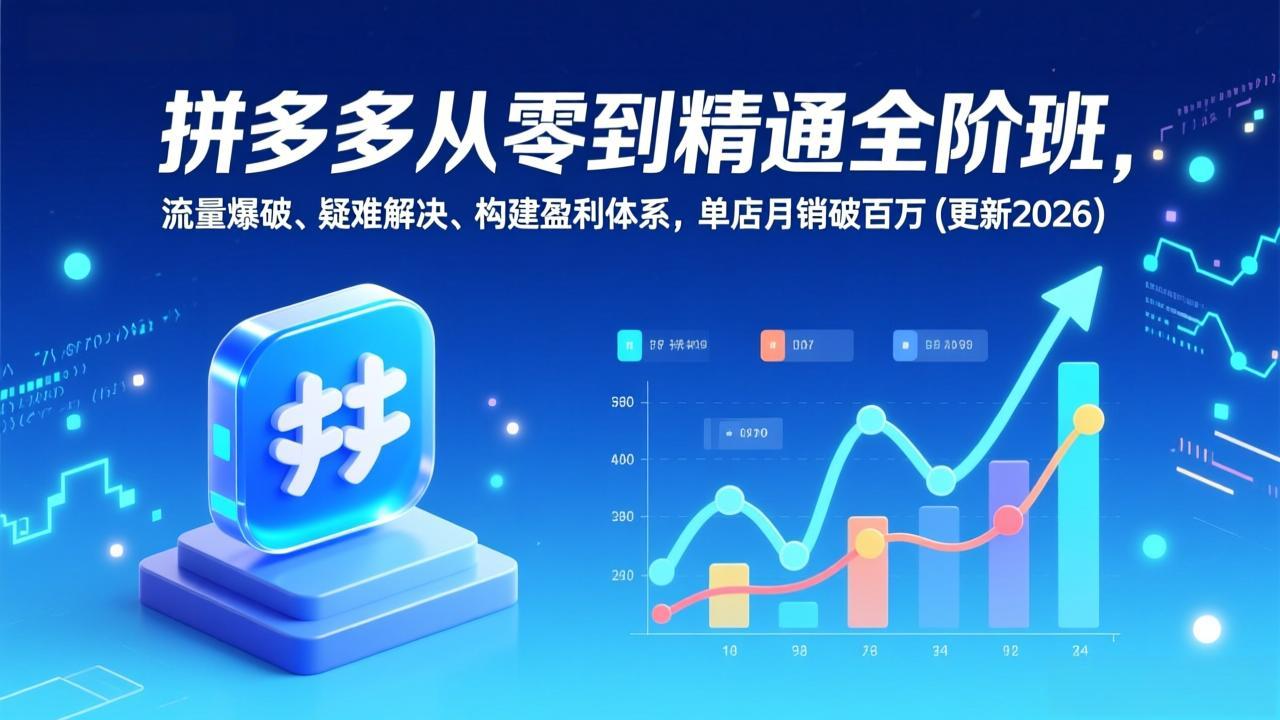 拼多多从零到精通全阶班，流量爆破、疑难解决，构建盈利体系，单店月销破百万(更新2026-优创项目网