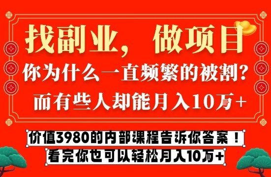 价值3980的网创内部课程，告诉你互联网创业月入10个W的秘密【揭秘】-优创项目网