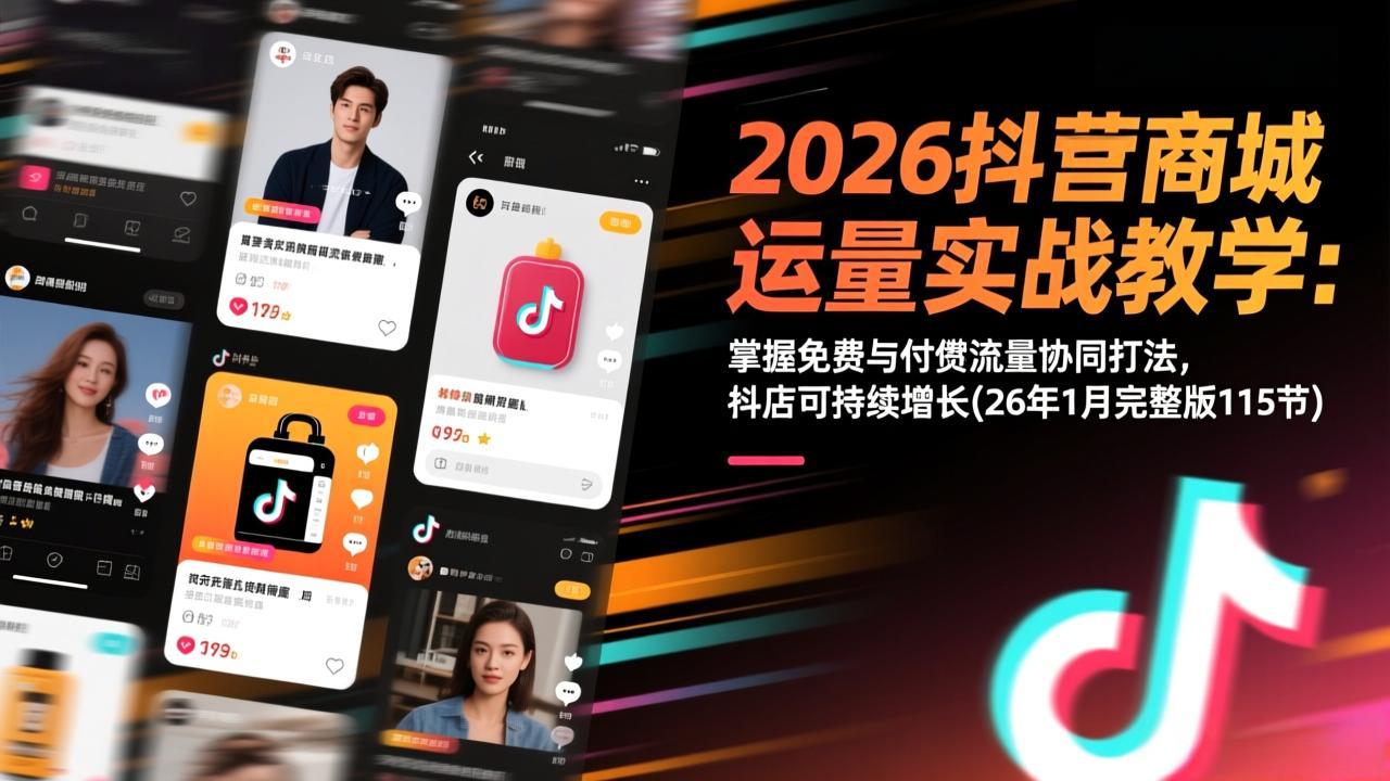 2026抖音商城运营实战教学：掌握免费与付费流量协同打法，抖店可持续增长(26年1月完整版115节-优创项目网