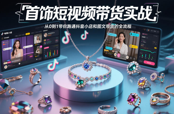 首饰短视频带货实战，从0到1带你跑通抖音小店和图文带货的全流程-优创项目网
