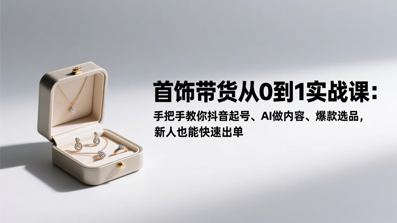 首饰带货从0到1实战课：手把手教你抖音起号、AI做内容、爆款选品，新人也能快速出单-优创项目网