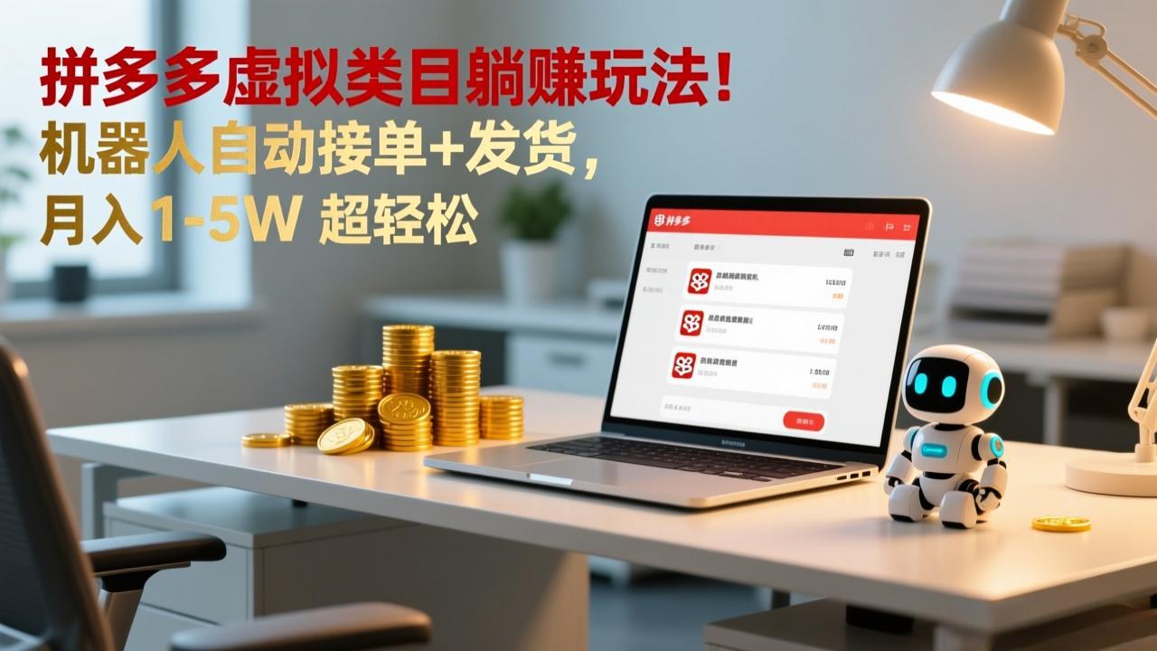 多多虚拟类目躺赚玩法！机器人自动接单+发货，月入 1-5W 超轻松-优创项目网