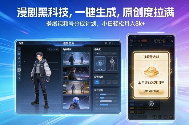 漫剧黑科技，一键生成，原创度拉满，撸爆视频号分成计划，小白轻松月入3k+-优创项目网
