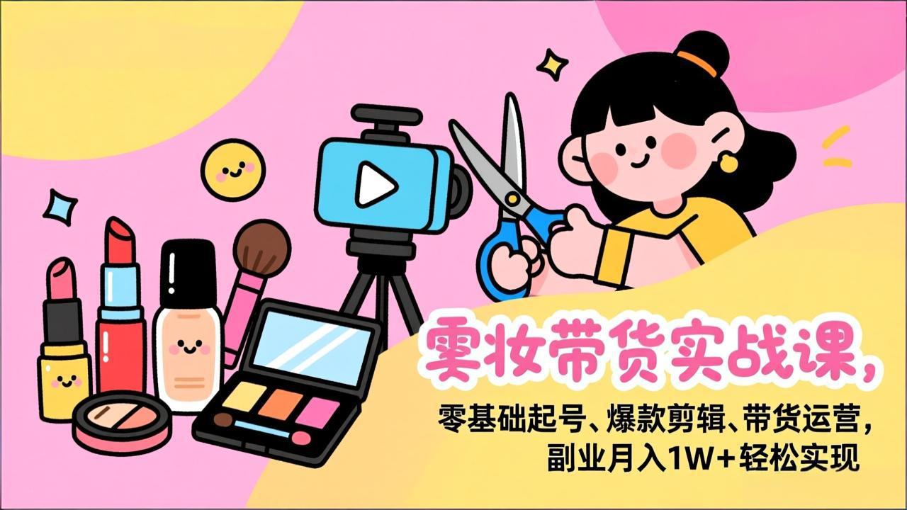 美妆带货实战课，零基础起号、爆款剪辑、带货运营，副业月入1W+轻松实现-优创项目网