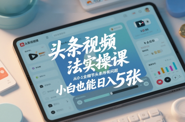 头条视频玩法实操课，从0-1全细节头条所有问题，小白也能日入5张-优创项目网