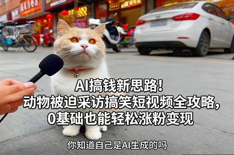 AI搞钱新思路！动物被迫采访搞笑短视频全攻略，0基础也能轻松涨粉变现-优创项目网