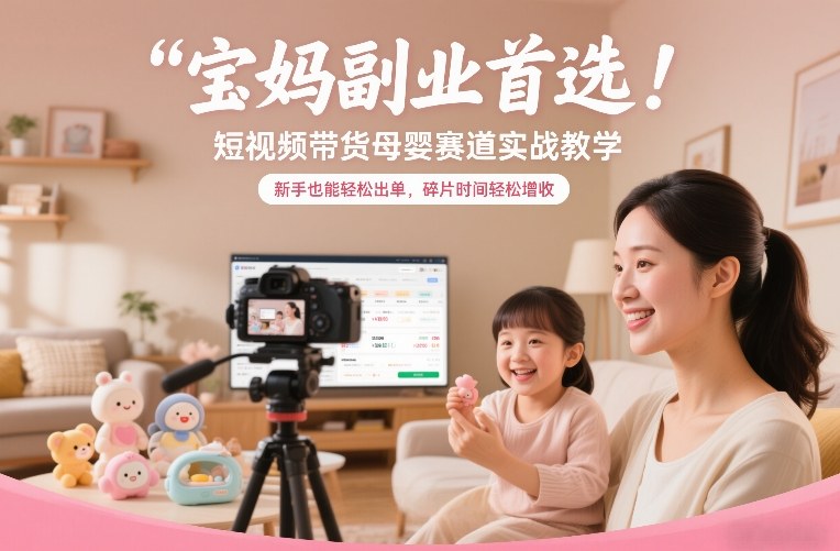 宝妈副业首选！短视频带货母婴赛道实战教学，新手也能轻松出单，碎片时间轻松增收-优创项目网