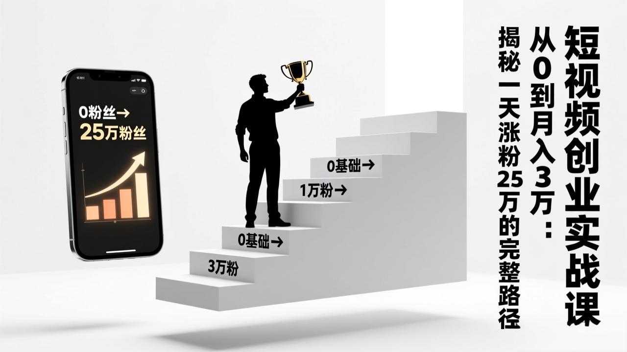 短视频创业实战课：从0到月入3万：揭秘一天涨粉25万的完整路径-优创项目网