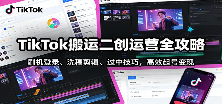 TikTok搬运二创运营全攻略：刷机登录、洗稿剪辑 、过中技巧，高效起号变现-优创项目网