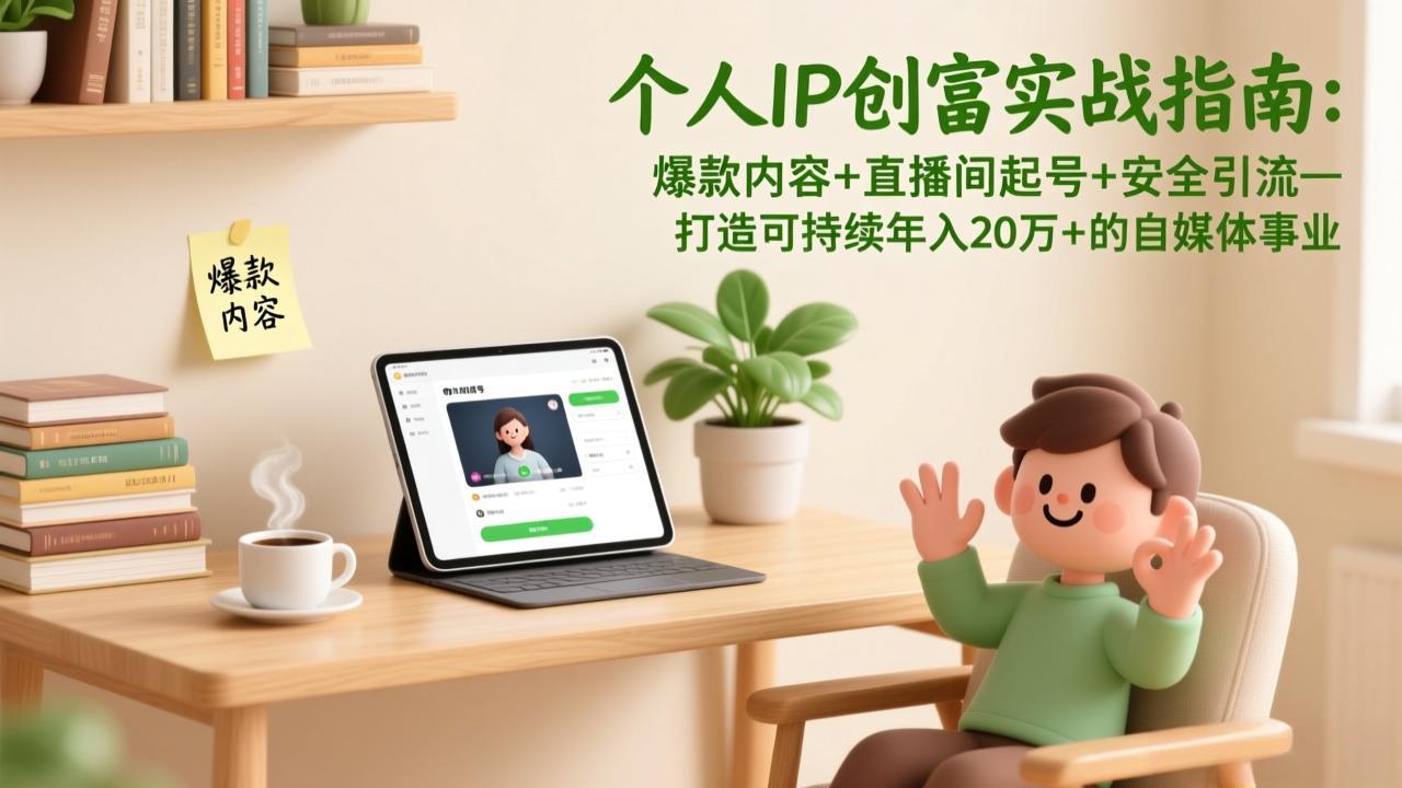 个人IP创富实战指南：爆款内容+直播间起号+安全引流，打造可持续年入20万+的自媒体事业-优创项目网