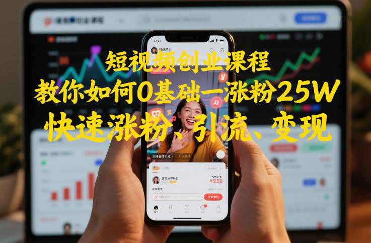 短视频创业课程，教你如何0基础一天涨粉25W，快速涨粉、引流、变现-优创项目网