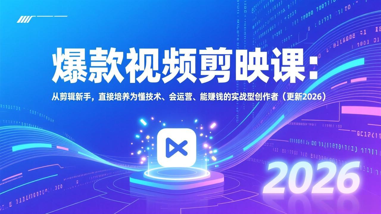 爆款视频剪映课：从剪辑新手，直接培养为懂技术、会运营、能赚钱的实战型创作者(更新2026-优创项目网