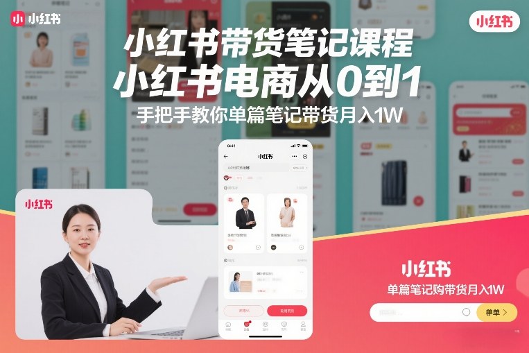 小红书带货笔记课程，小红书电商从0到1，手把手教你单篇笔记带货月入1W-优创项目网