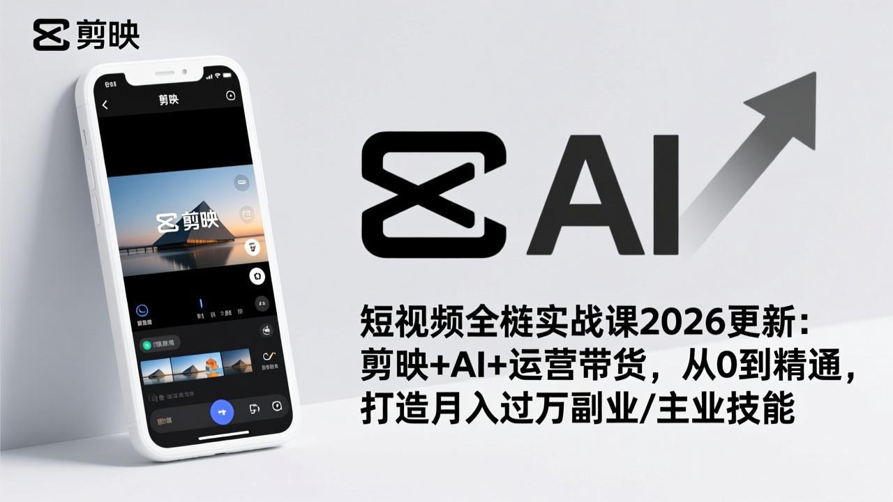 短视频全栈实战课2026更新：剪映+AI+运营带货，从0到精通，打造月入过万副业/主业技能-优创项目网
