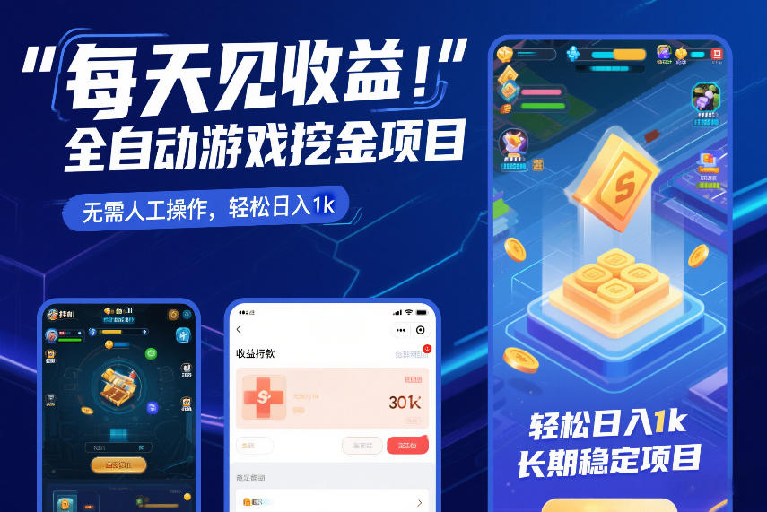 每天见收益，全自动游戏挖金项目，无需人工操作，轻松日入1k，长期稳定项目【揭秘】-优创项目网