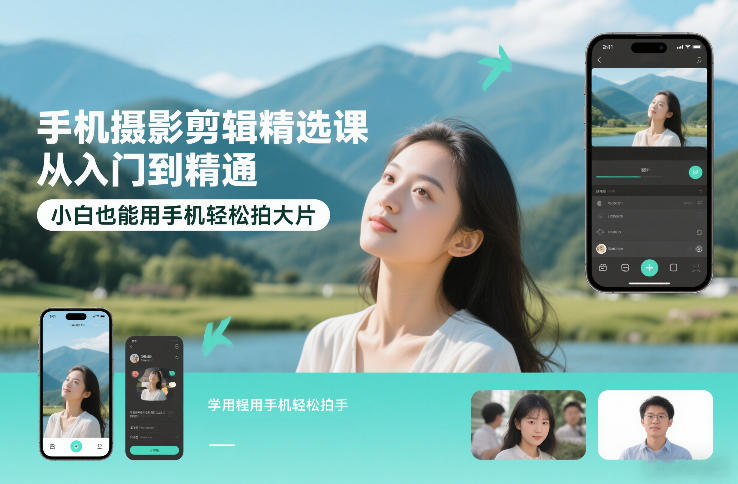 手机摄影剪辑精选课，从入门到精通，小白也能用手机轻松拍大片-优创项目网