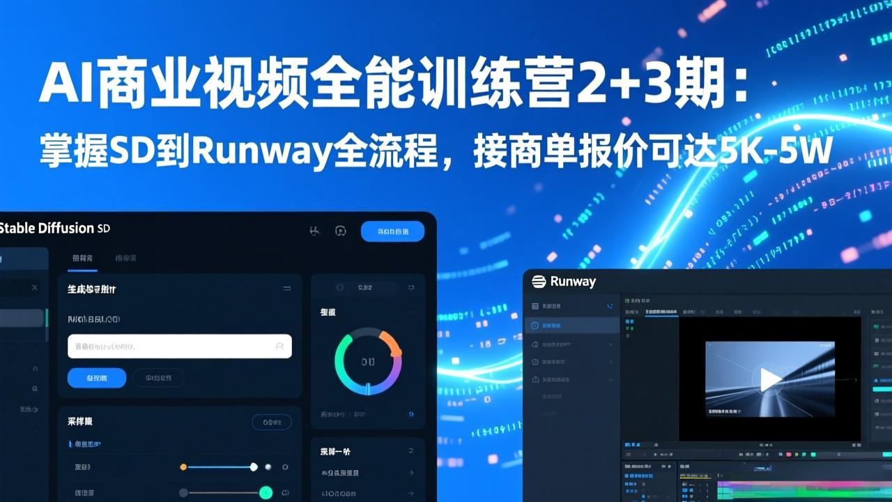 AI商业视频全能训练营2+3期：掌握SD到Runway全流程，接商单报价可达5K-5W-优创项目网