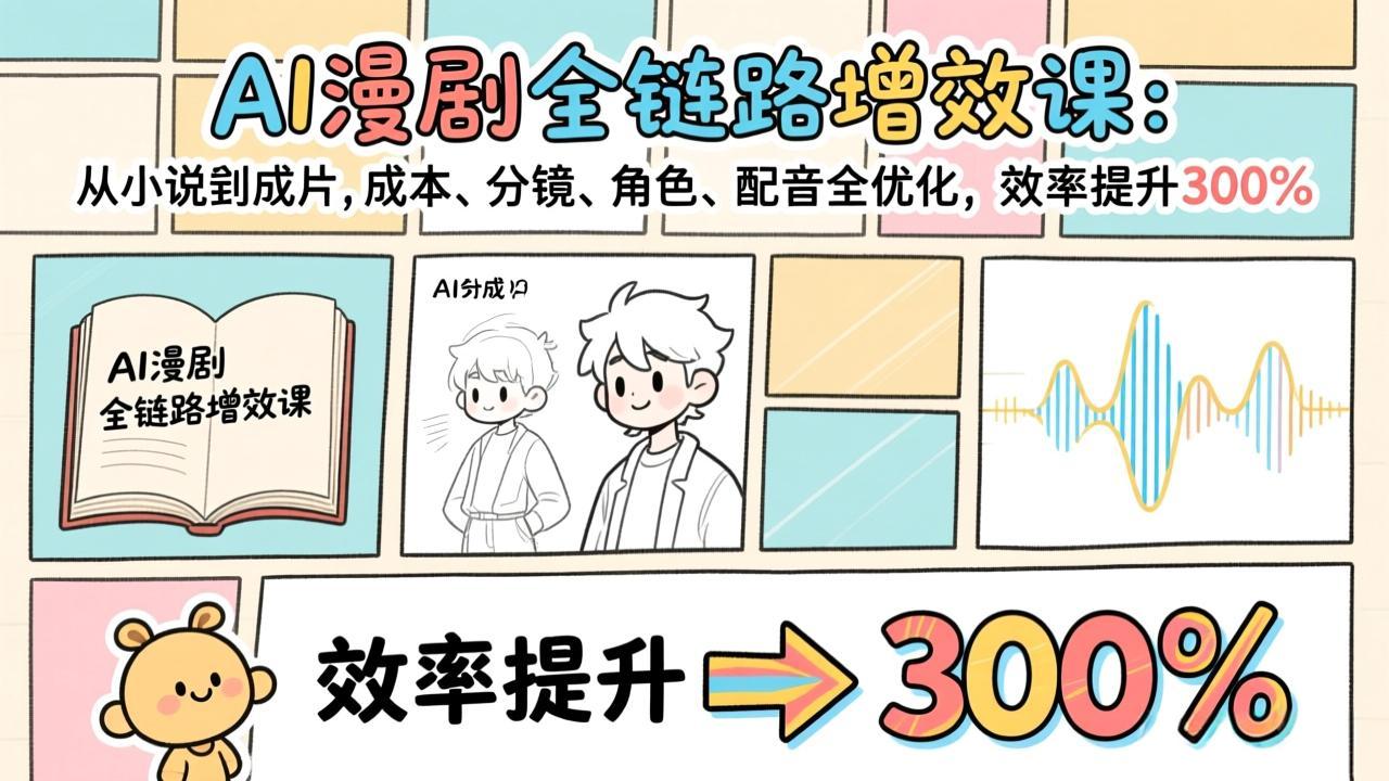 AI漫剧全链路增效课：从小说到成片，成本、分镜、角色、配音全优化，效率提升300%-优创项目网