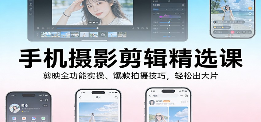 手机摄影剪辑精选课：剪映全功能实操、爆款拍摄技巧，轻松出大片-优创项目网