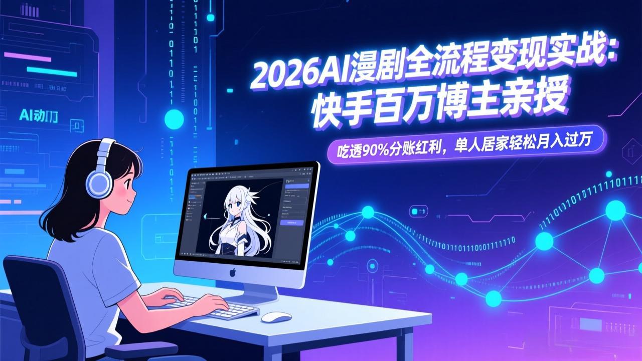 2026AI漫剧全流程变现实战：快手百万博主亲授，吃透90%分账红利，单人居家轻松月入过万-优创项目网